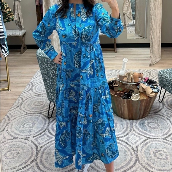 Brand new BRITTON COURT Jungle Safari blue print maxi DRESS size medium women’s - Picture 2 of 9